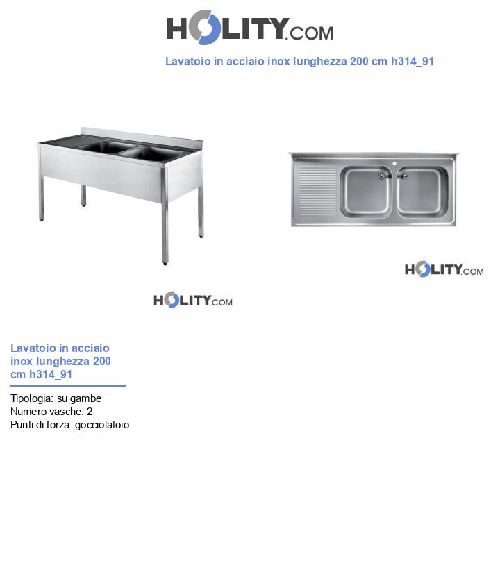 Lavatoio in acciaio inox lunghezza 200 cm h314_91