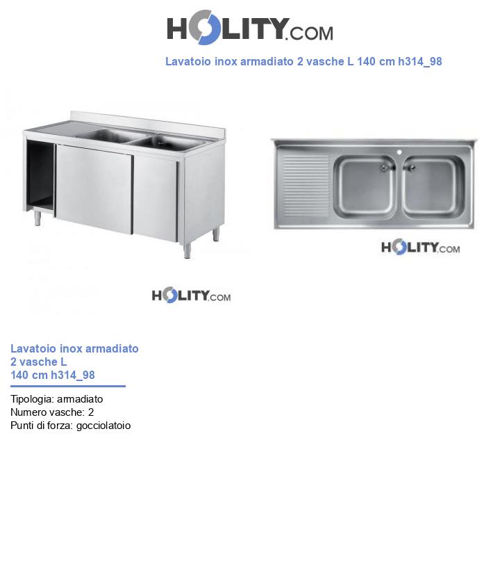 Lavatoio inox armadiato 2 vasche L 140 cm h314_98