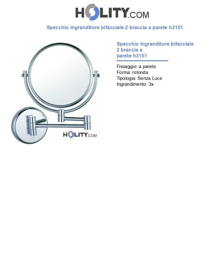 Specchio ingranditore bifacciale 2 braccia a parete h3151