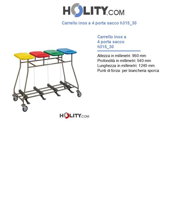 Carrello inox a 4 porta sacco h315_30