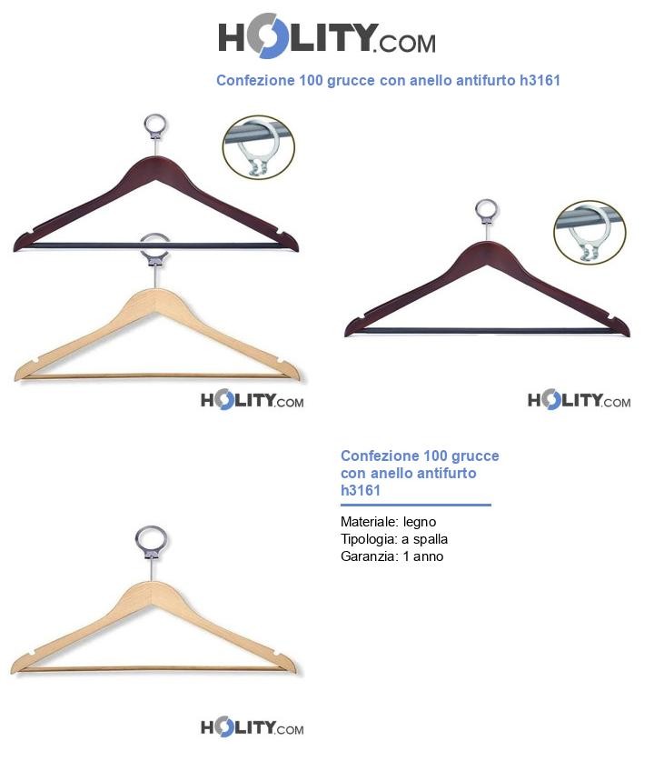 Confezione 100 grucce con anello antifurto h3161