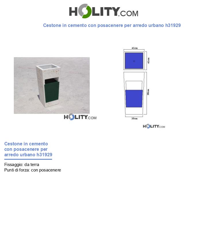 Cestone in cemento con posacenere per arredo urbano h31929