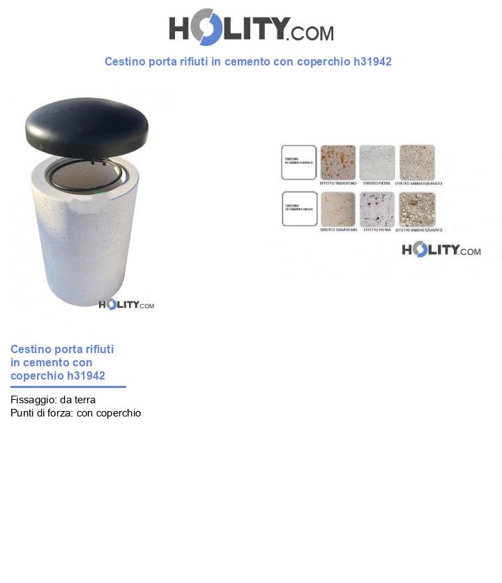 Cestino porta rifiuti in cemento con coperchio h31942