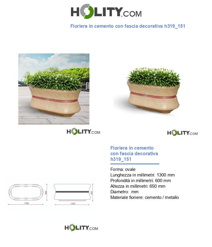Fioriera in cemento con fascia decorativa h319_151