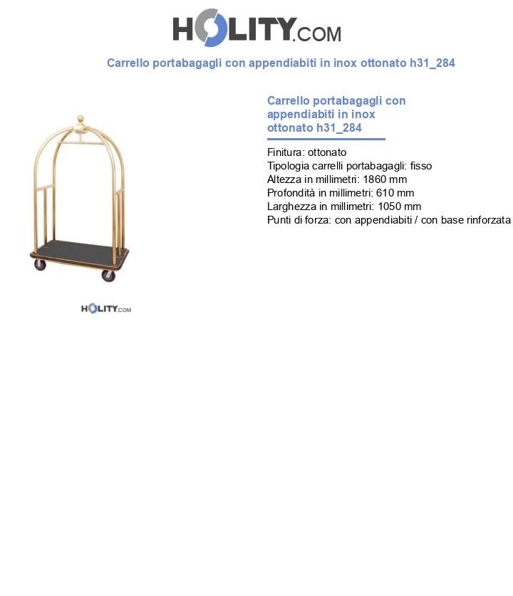 Carrello portabagagli con appendiabiti in inox ottonato h31_284