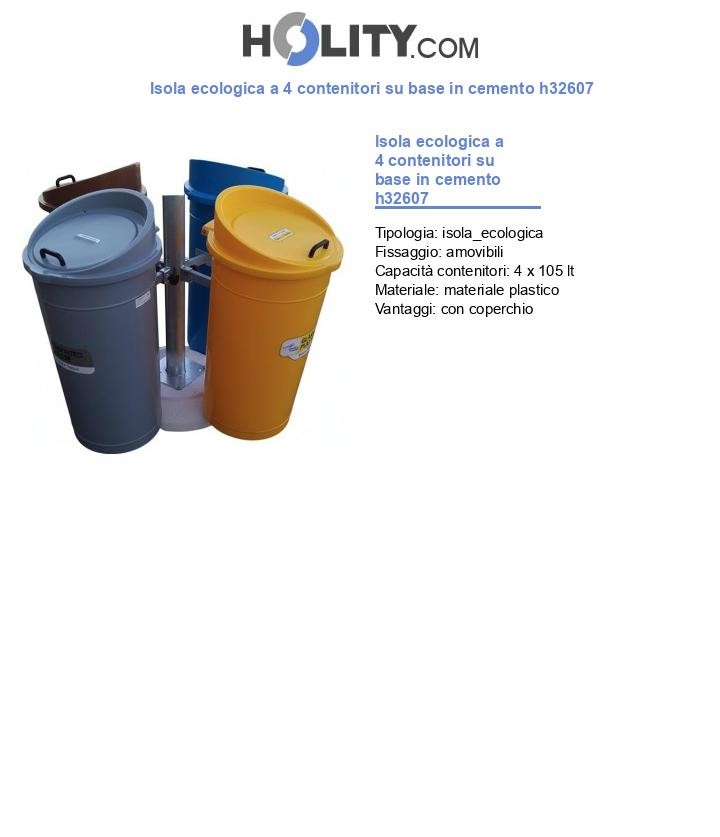 Isola ecologica a 4 contenitori su base in cemento h32607