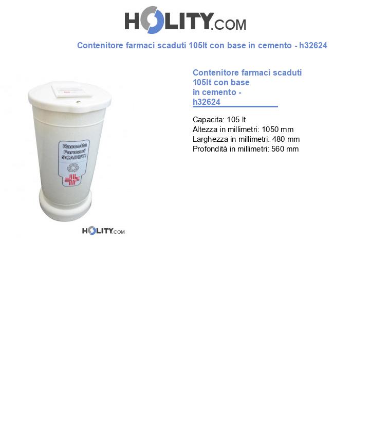 Contenitore farmaci scaduti 105lt con base in cemento - h32624