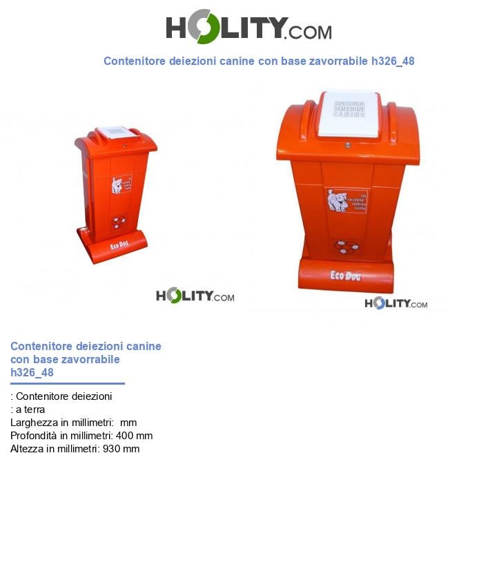Contenitore deiezioni canine con base zavorrabile h326_48