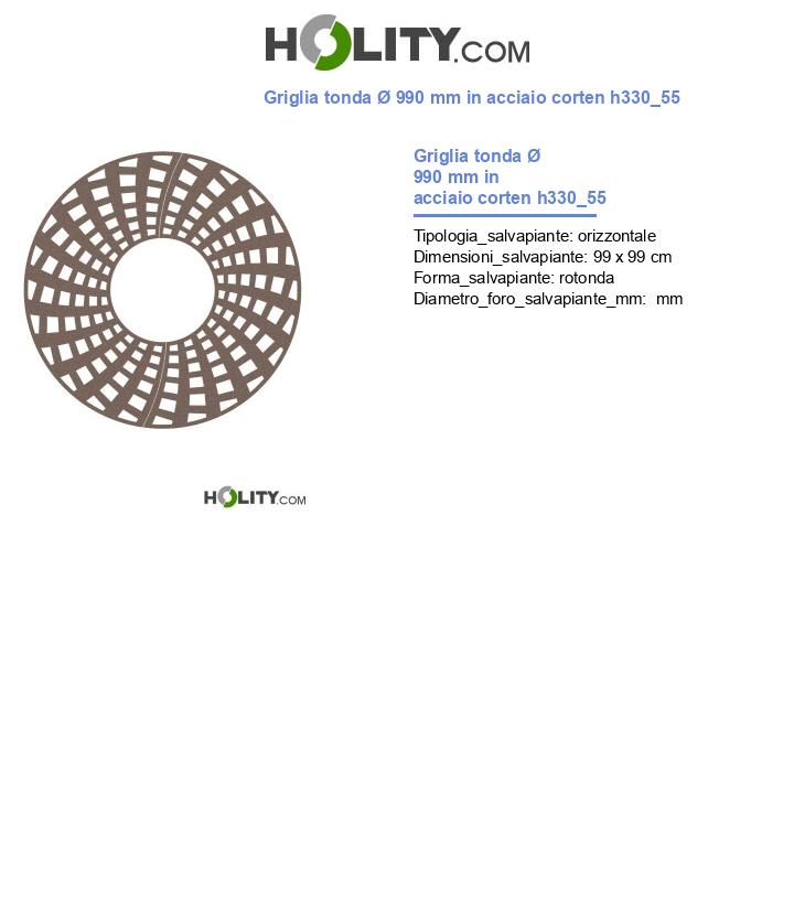 Griglia tonda Ø 990 mm in acciaio corten h330_55