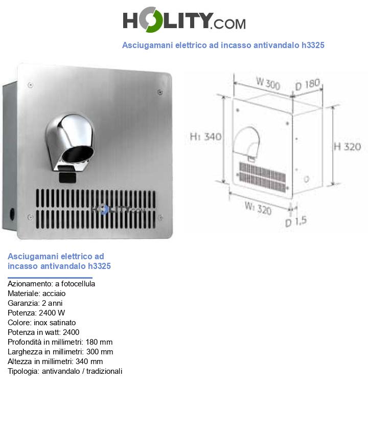 Asciugamani elettrico ad incasso antivandalo h3325