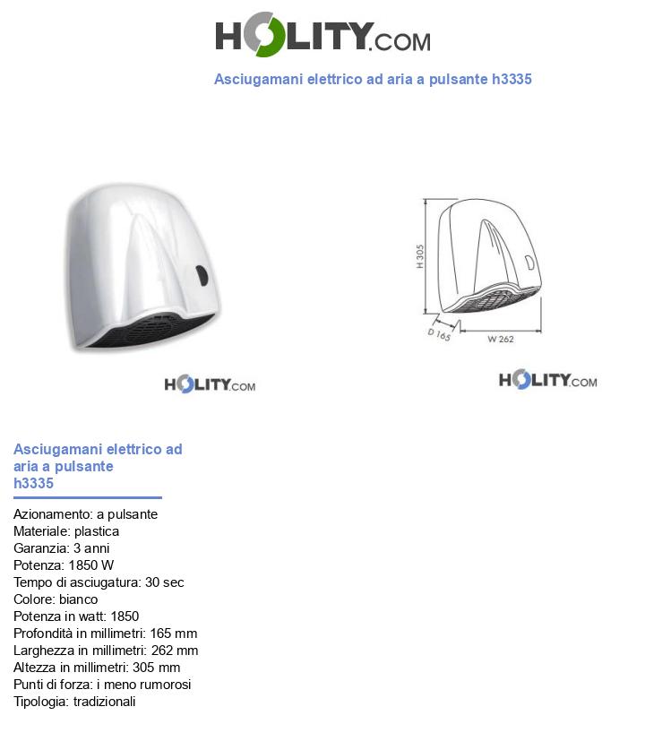 Asciugamani elettrico ad aria a pulsante h3335
