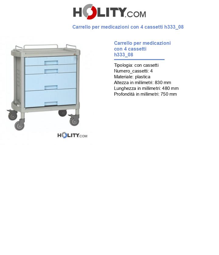 Carrello per medicazioni con 4 cassetti h333_08