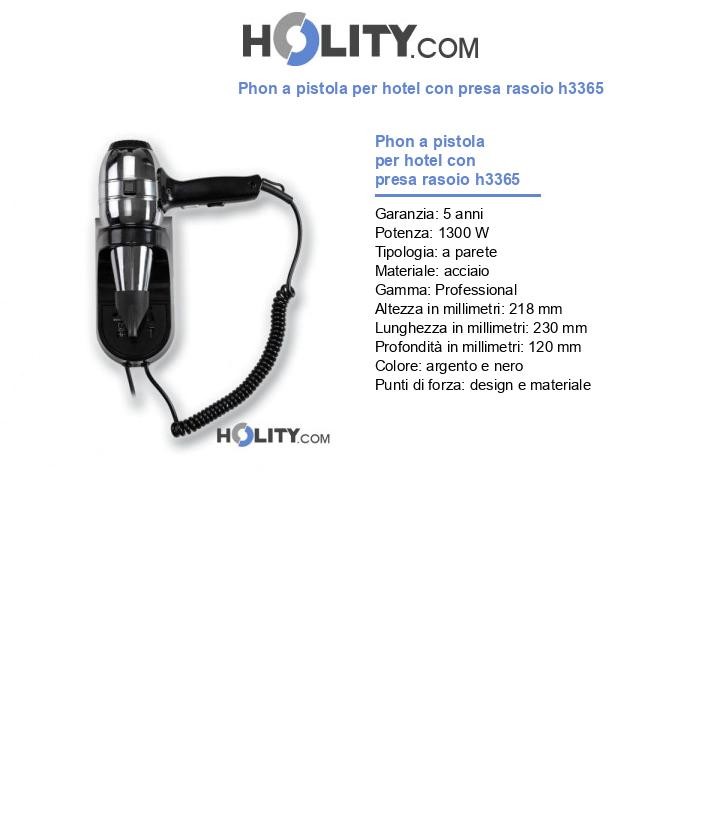 Phon a pistola per hotel con presa rasoio h3365