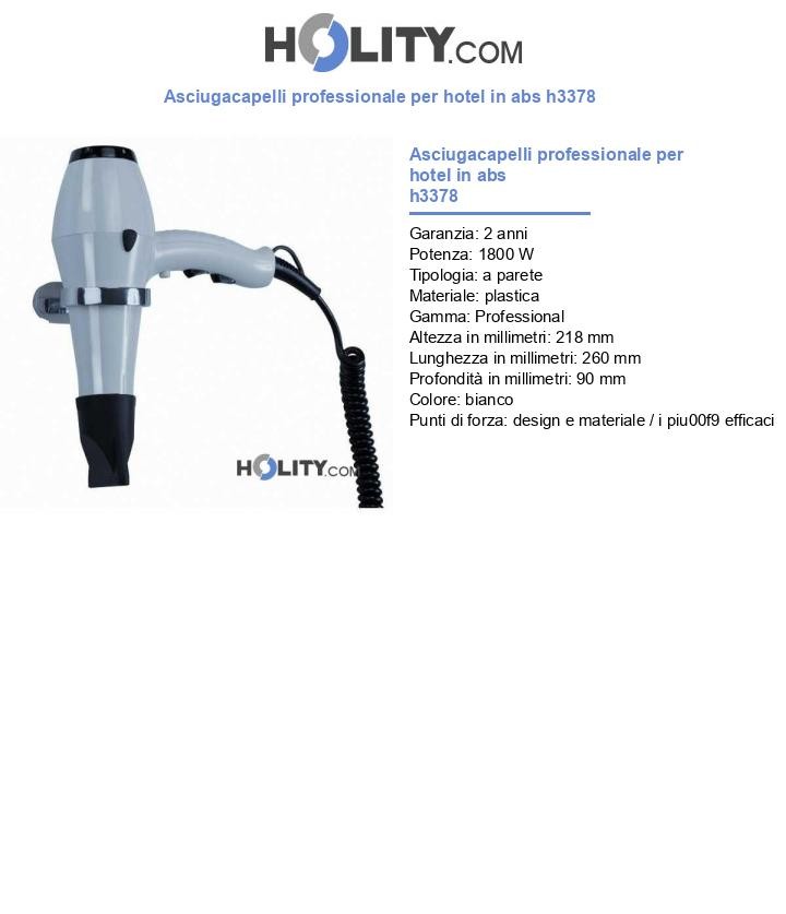 Asciugacapelli professionale per hotel in abs h3378
