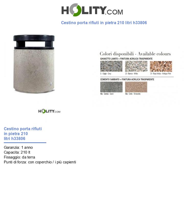 Cestino porta rifiuti in pietra 210 litri h33806