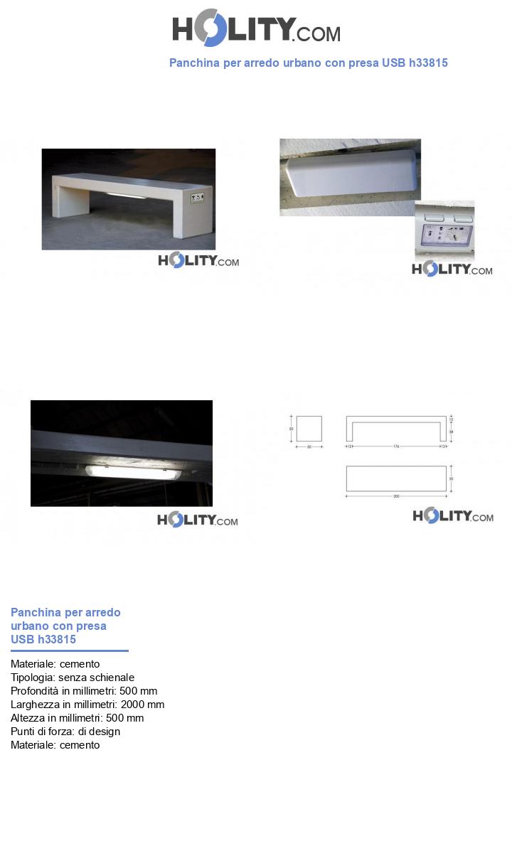 Panchina per arredo urbano con presa USB h33815