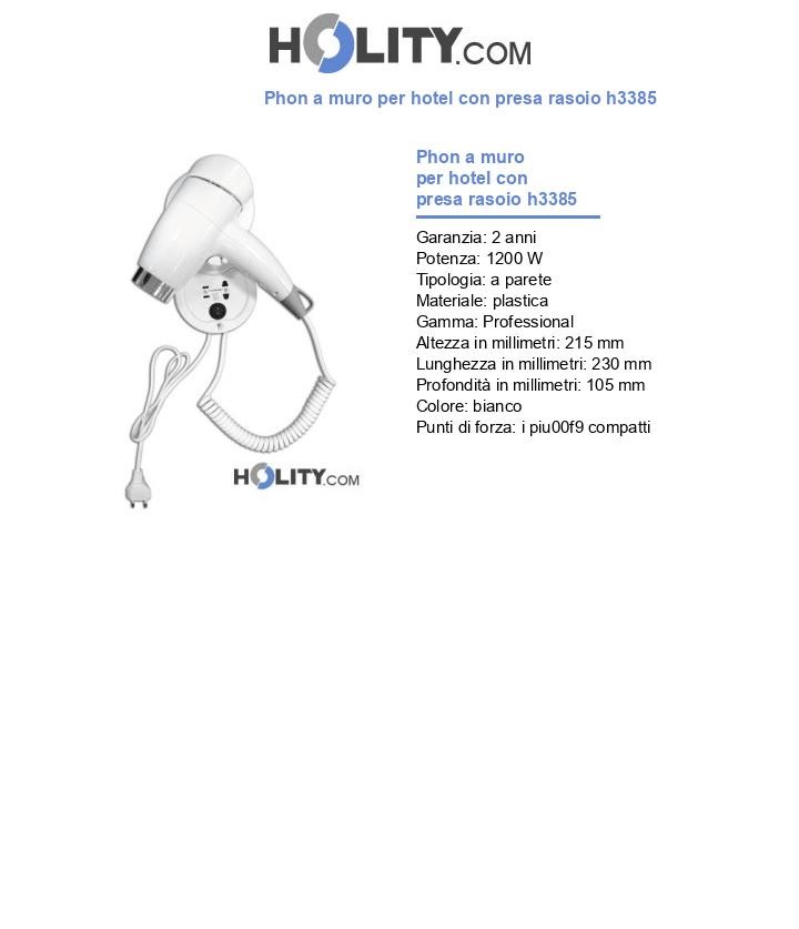 Phon a muro per hotel con presa rasoio h3385