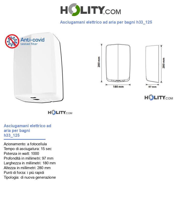 Asciugamani elettrico ad aria per bagni h33_125