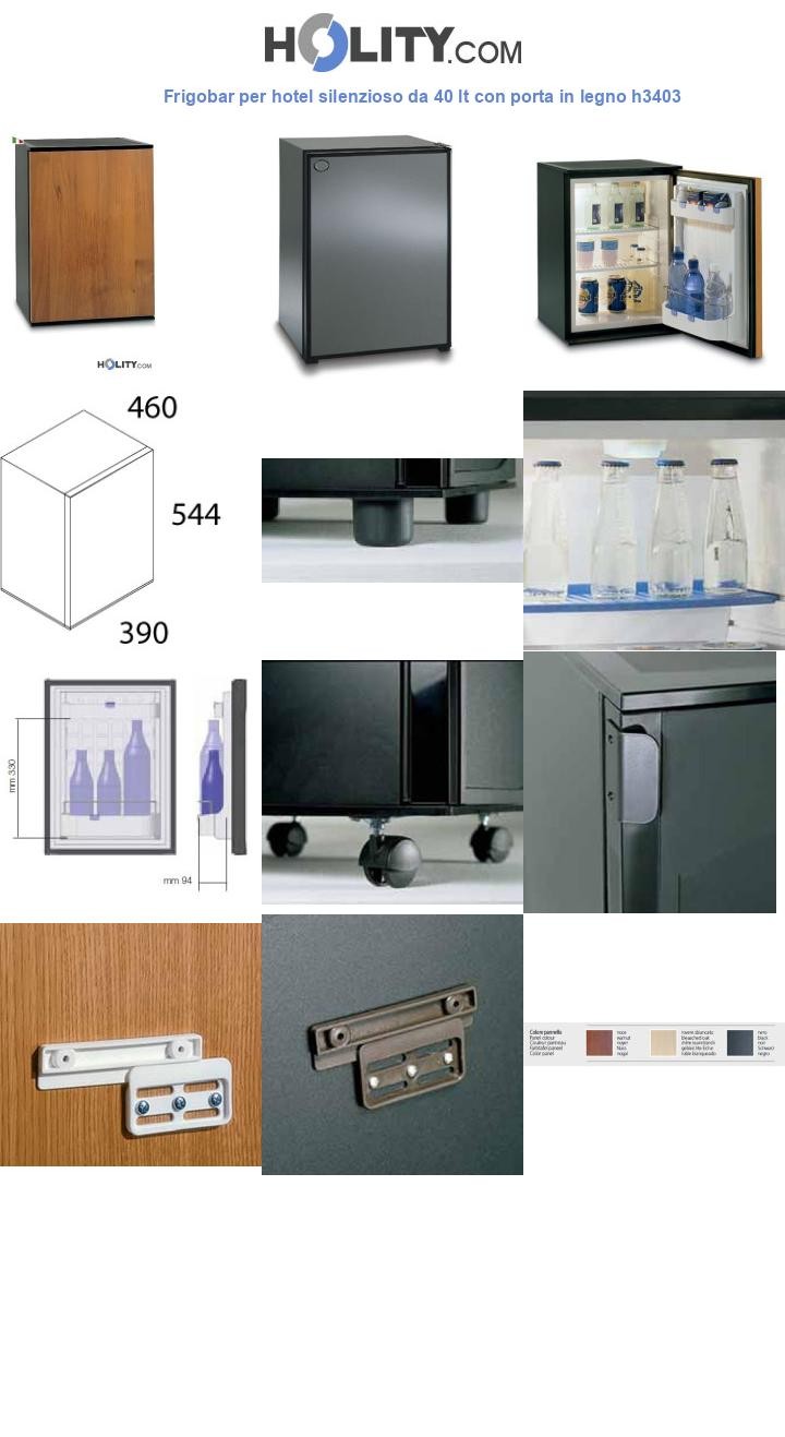 Frigobar per hotel silenzioso da 40 lt con porta in legno h3403