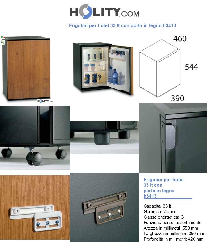 Frigobar per hotel 33 lt con porta in legno h3413