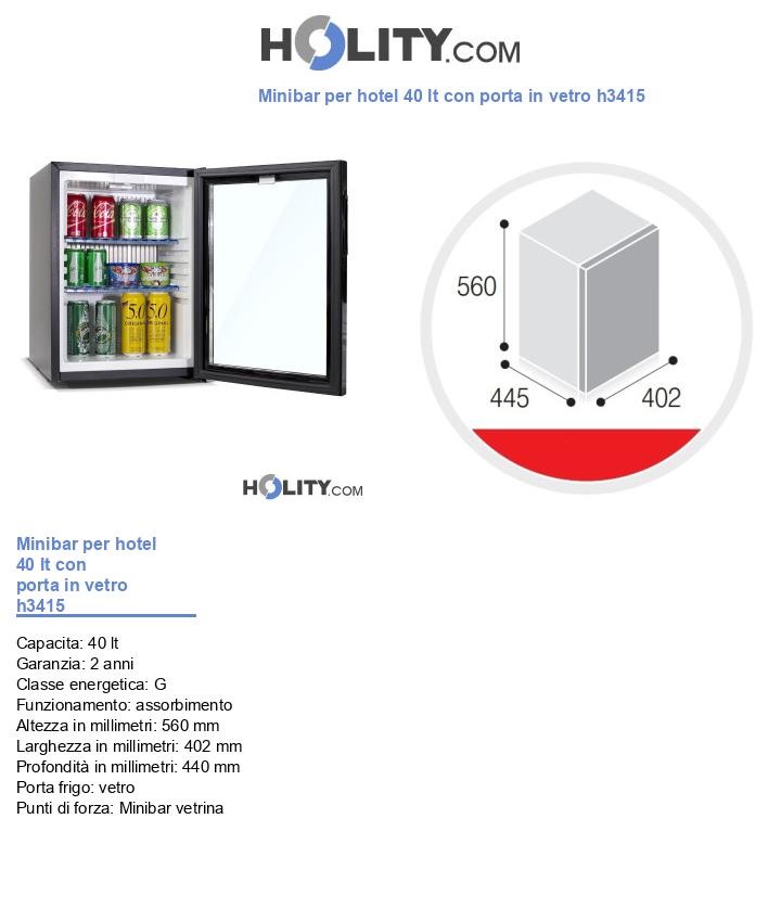 Minibar per hotel 40 lt con porta in vetro h3415