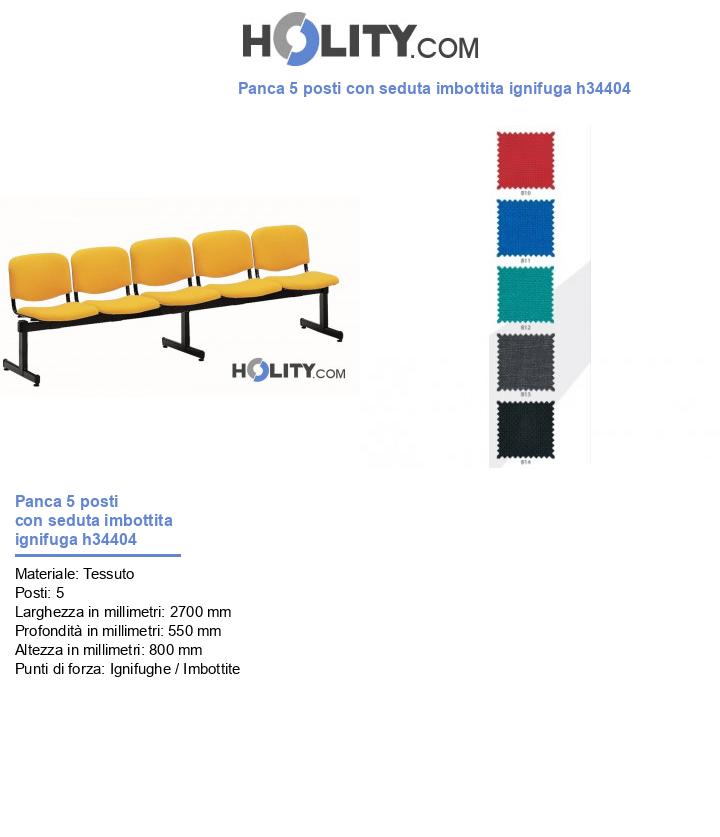 Panca 5 posti con seduta imbottita ignifuga h34404