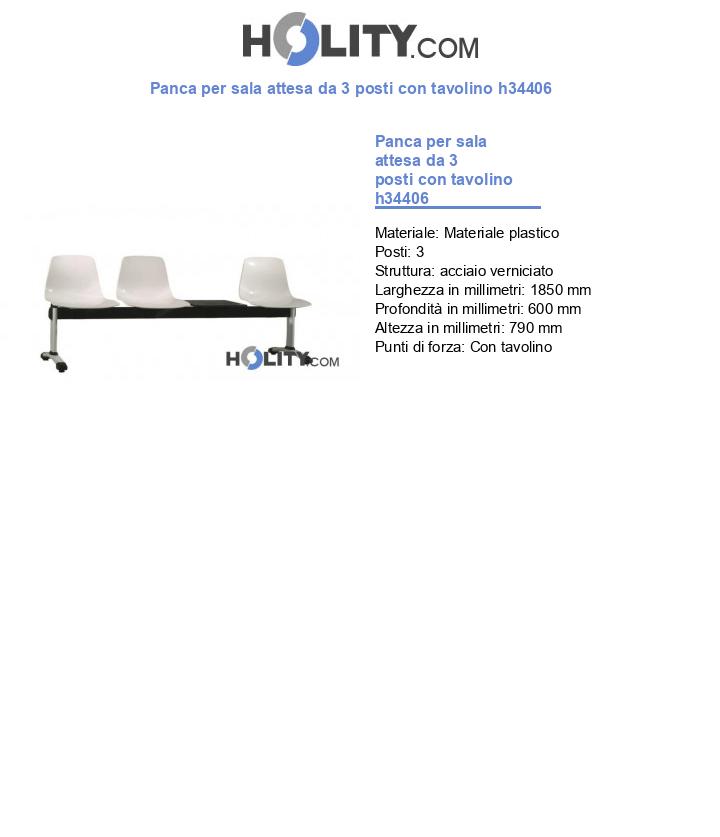 Panca per sala attesa da 3 posti con tavolino h34406