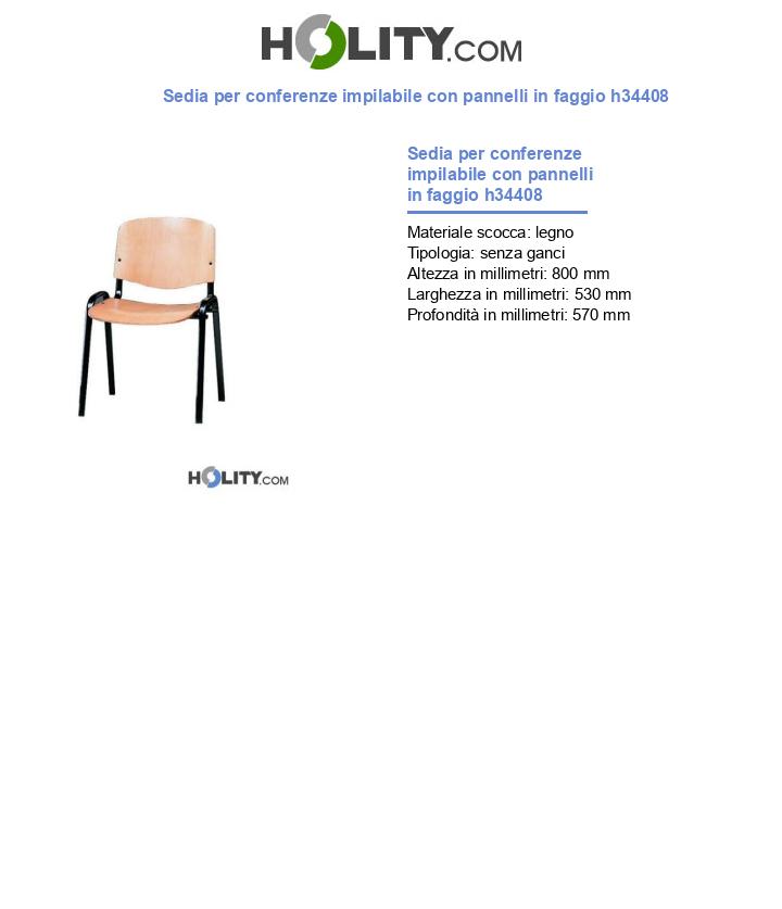 Sedia per conferenze impilabile con pannelli in faggio h34408
