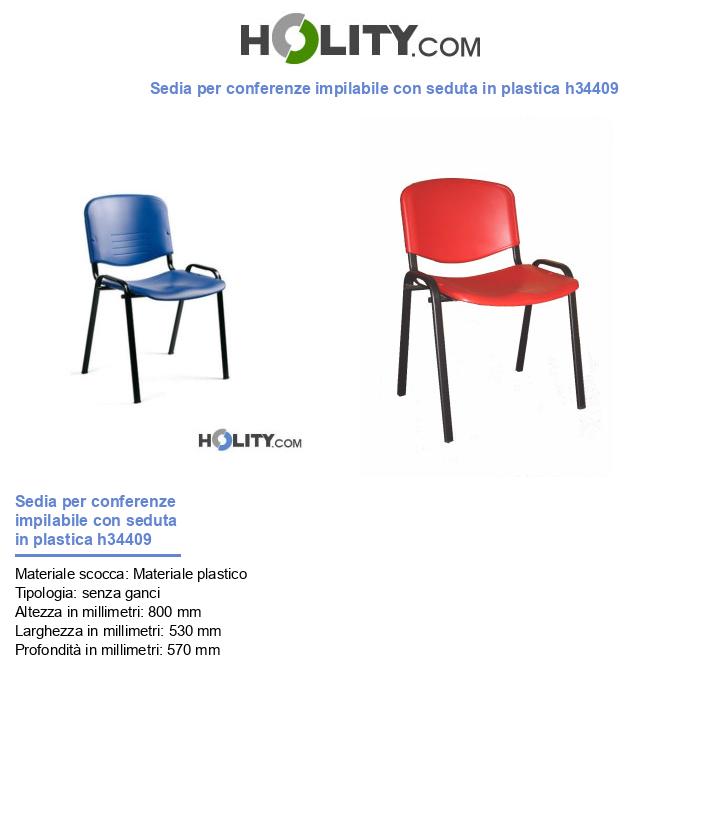 Sedia per conferenze impilabile con seduta in plastica h34409