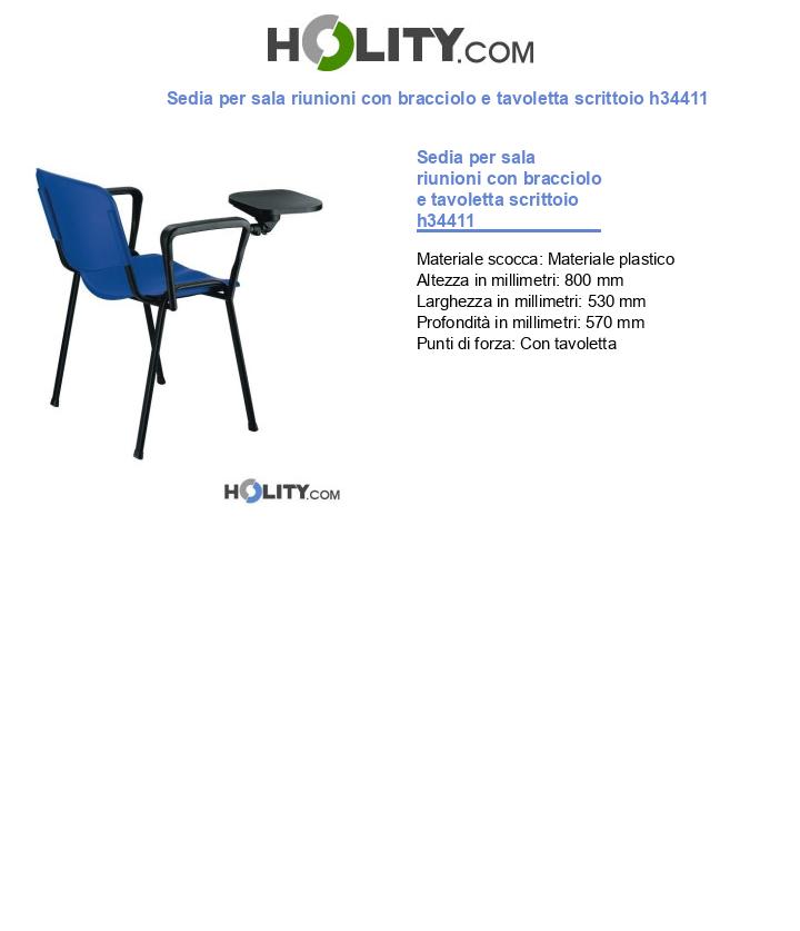 Sedia per sala riunioni con bracciolo e tavoletta scrittoio h34411