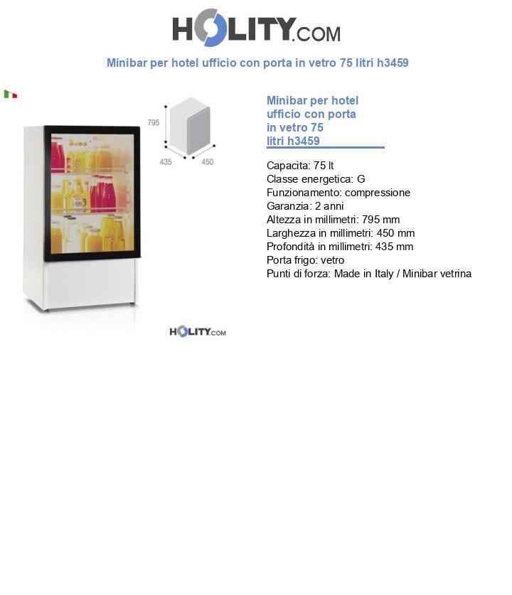 Minibar per hotel ufficio con porta in vetro 75 litri h3459