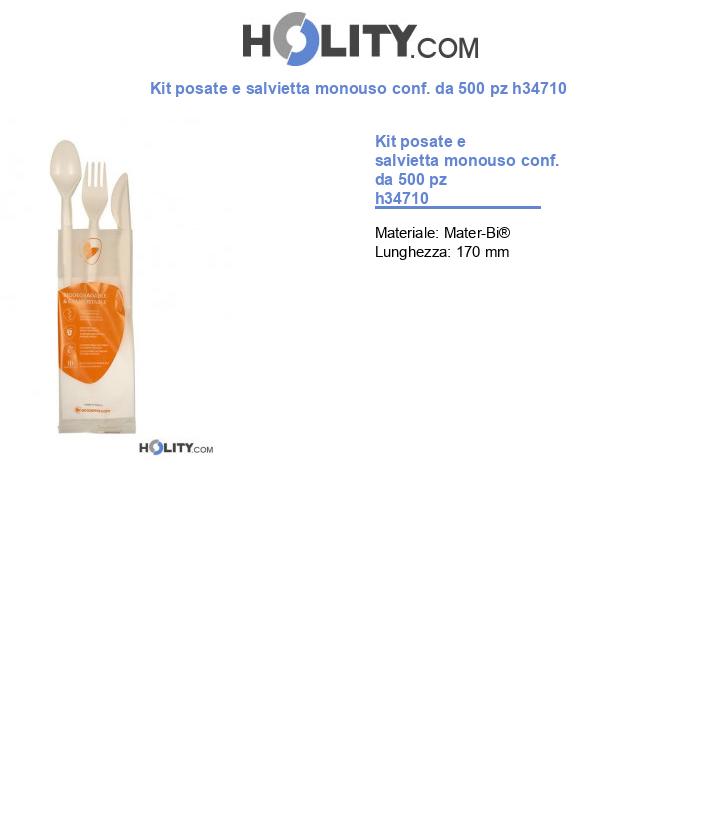 Kit posate e salvietta monouso conf. da 500 pz h34710