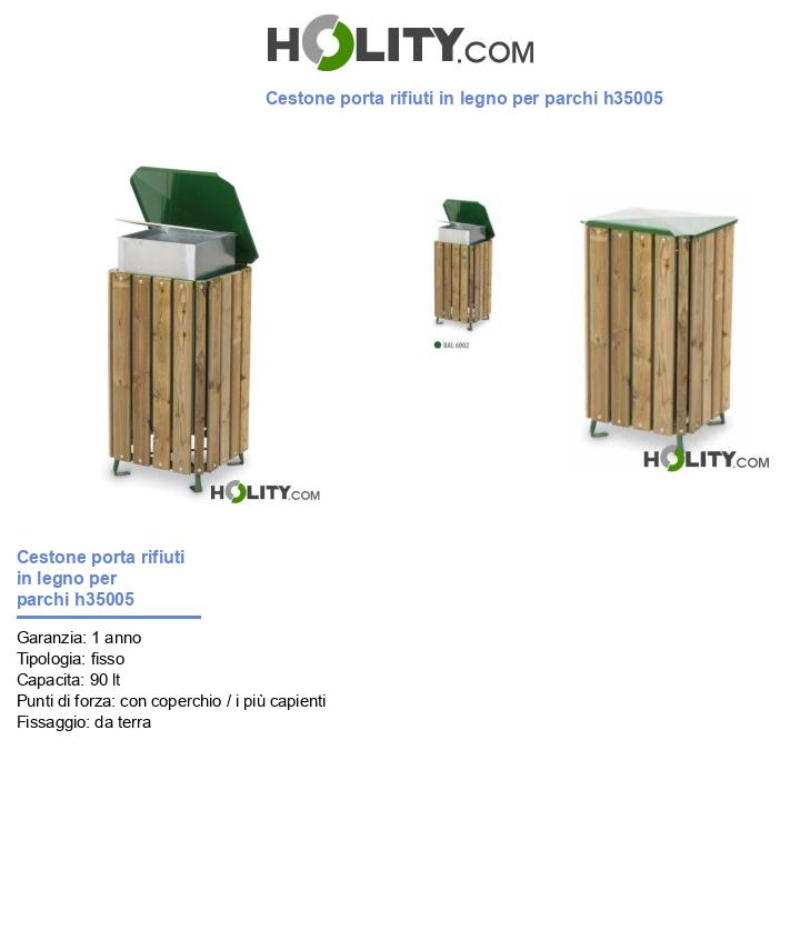 Cestone porta rifiuti in legno per parchi h35005