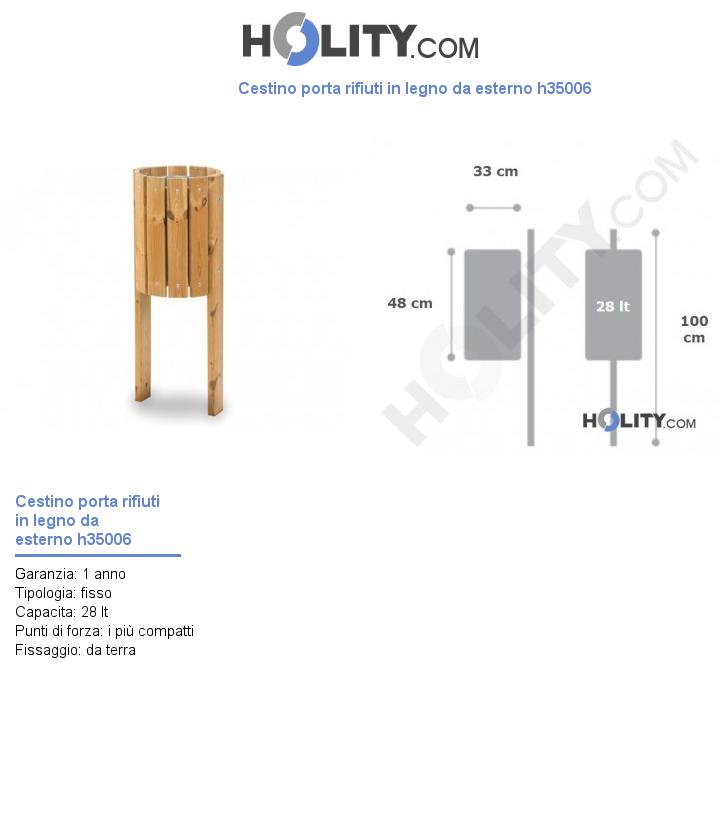 Cestino porta rifiuti in legno da esterno h35006