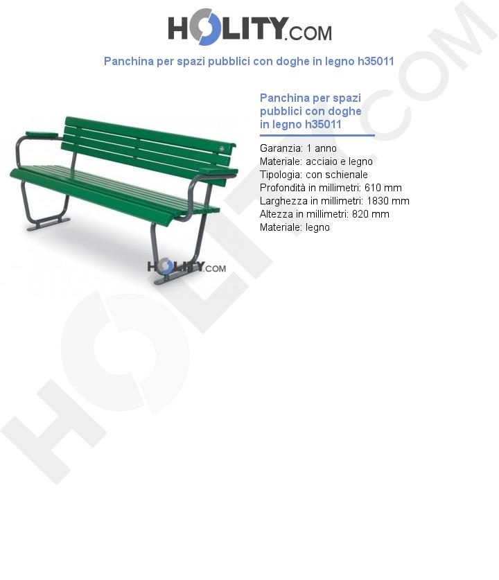 Panchina per spazi pubblici con doghe in legno h35011