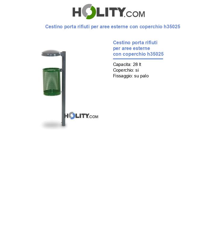 Cestino porta rifiuti per aree esterne con coperchio h35025