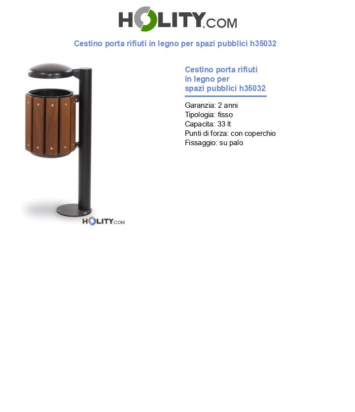 Cestino porta rifiuti in legno per spazi pubblici h35032