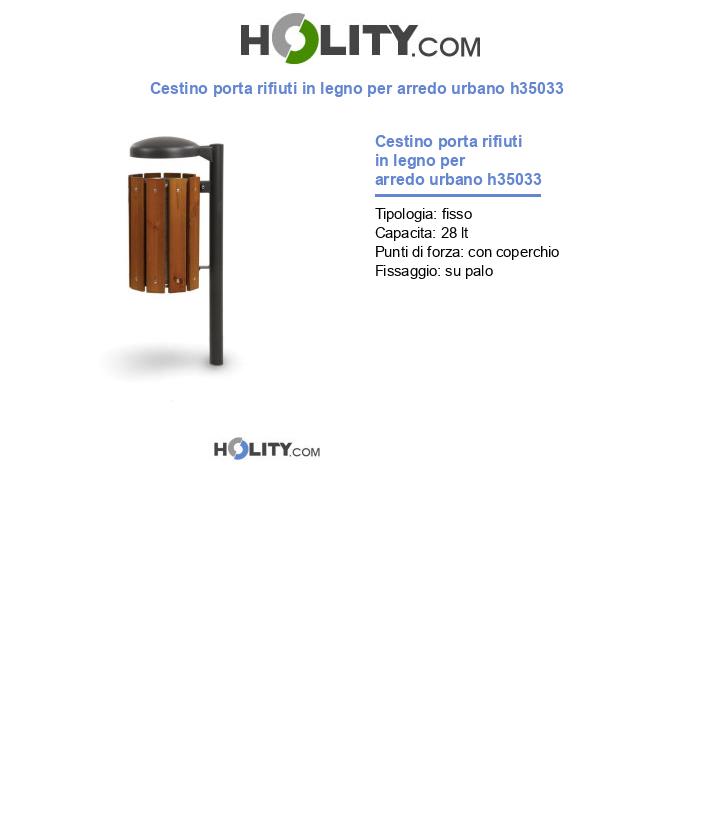 Cestino porta rifiuti in legno per arredo urbano h35033