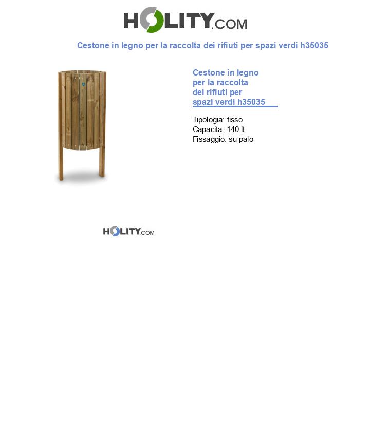 Cestone in legno per la raccolta dei rifiuti per spazi verdi h35035
