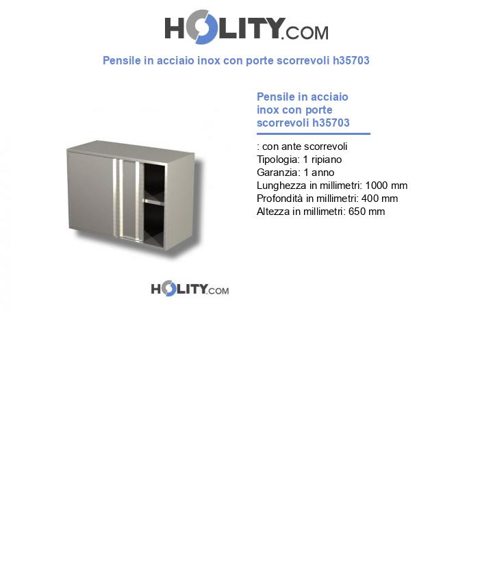 Pensile in acciaio inox con porte scorrevoli h35703