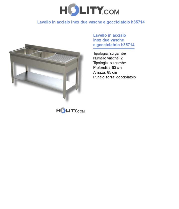 Lavello in acciaio inox due vasche e gocciolatoio h35714