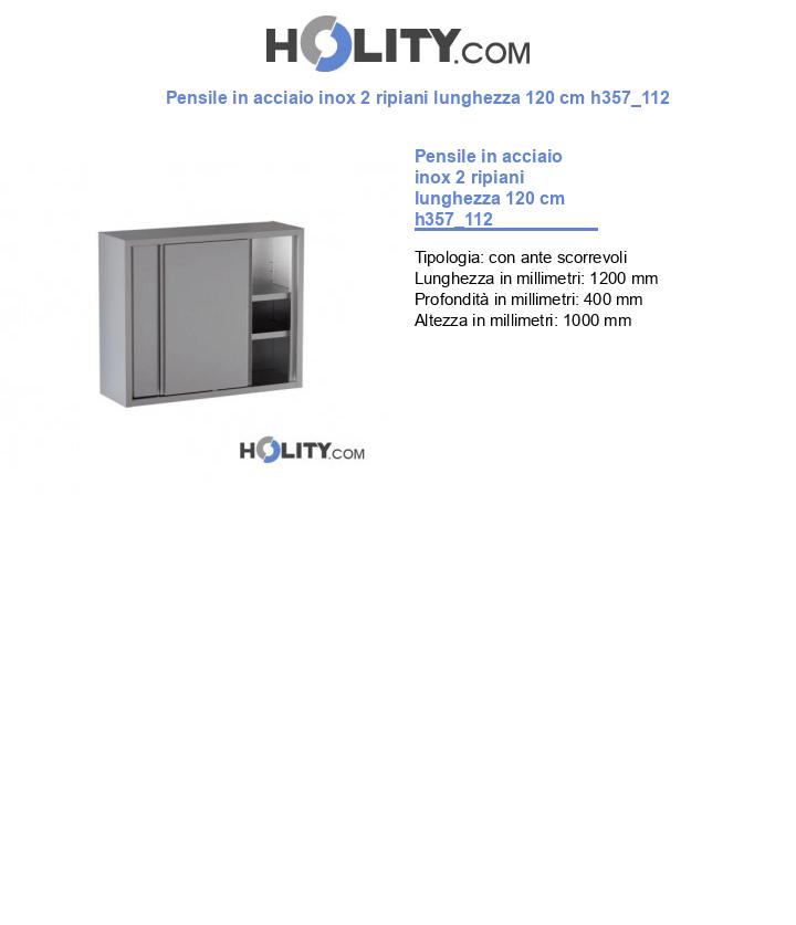 Pensile in acciaio inox 2 ripiani lunghezza 120 cm h357_112