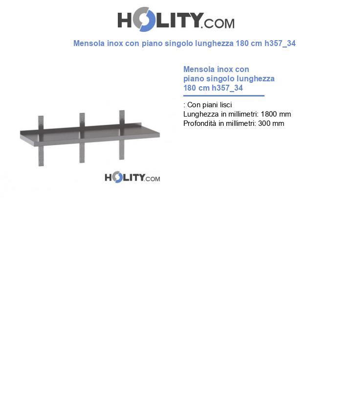 Mensola inox con piano singolo lunghezza 180 cm h357_34