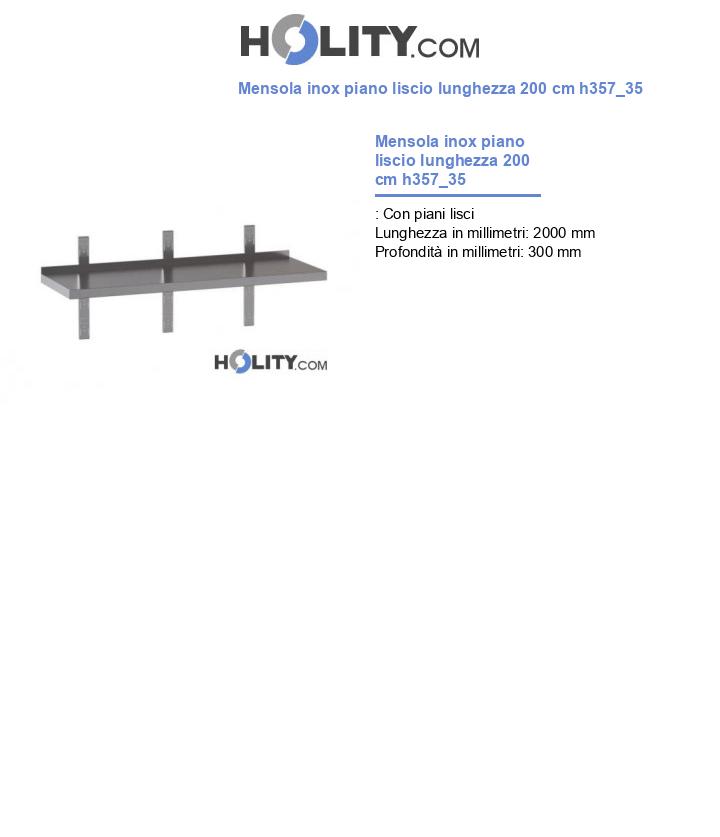 Mensola inox piano liscio lunghezza 200 cm h357_35