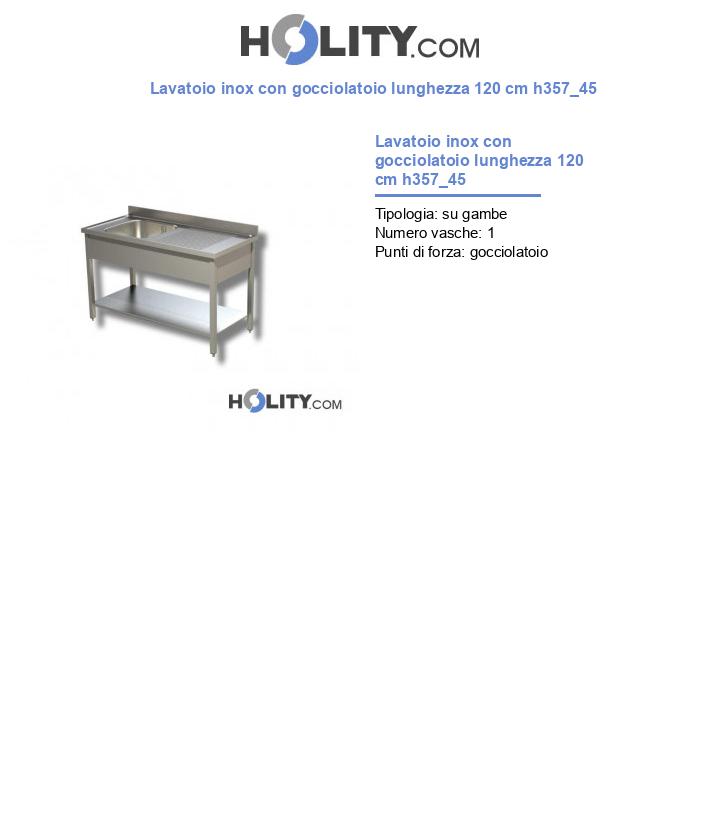 Lavatoio inox con gocciolatoio lunghezza 120 cm h357_45