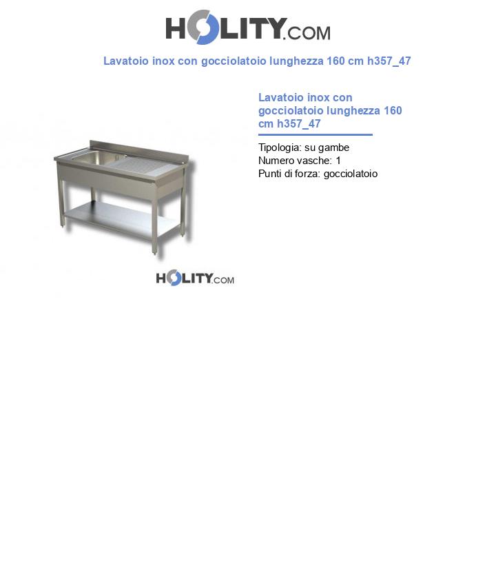 Lavatoio inox con gocciolatoio lunghezza 160 cm h357_47