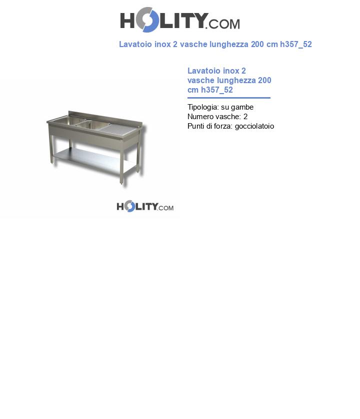Lavatoio inox 2 vasche lunghezza 200 cm h357_52