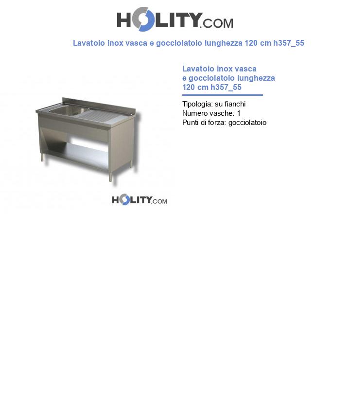Lavatoio inox vasca e gocciolatoio lunghezza 120 cm h357_55