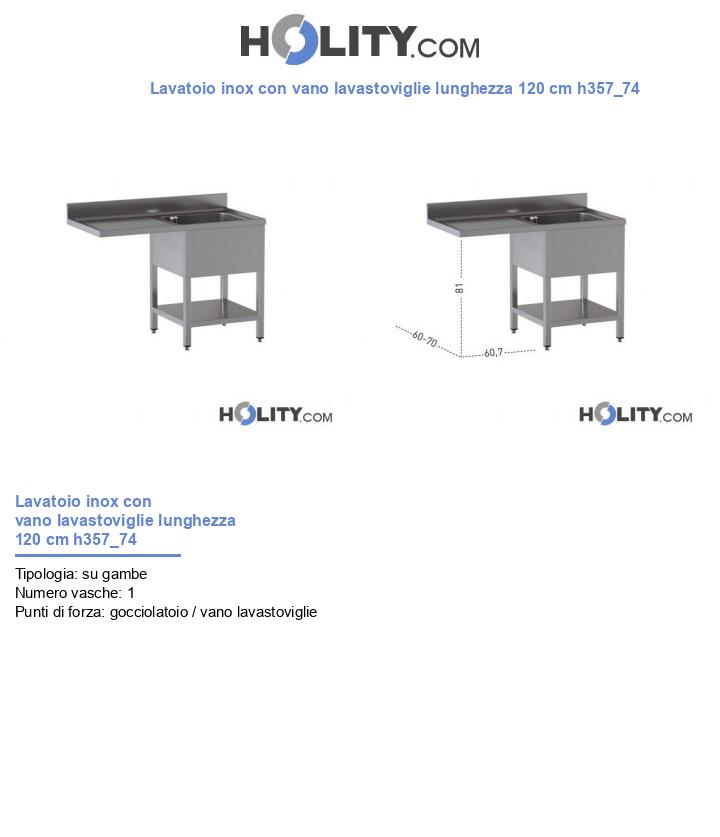 Lavatoio inox con vano lavastoviglie lunghezza 120 cm h357_74