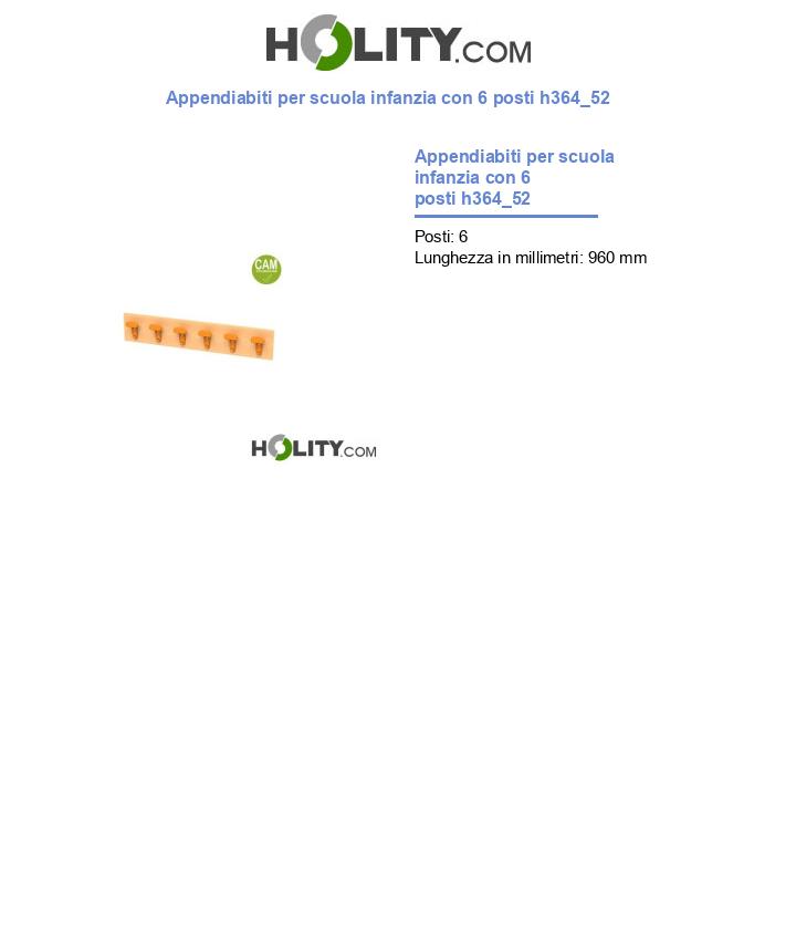 Appendiabiti per scuola infanzia con 6 posti h364_52